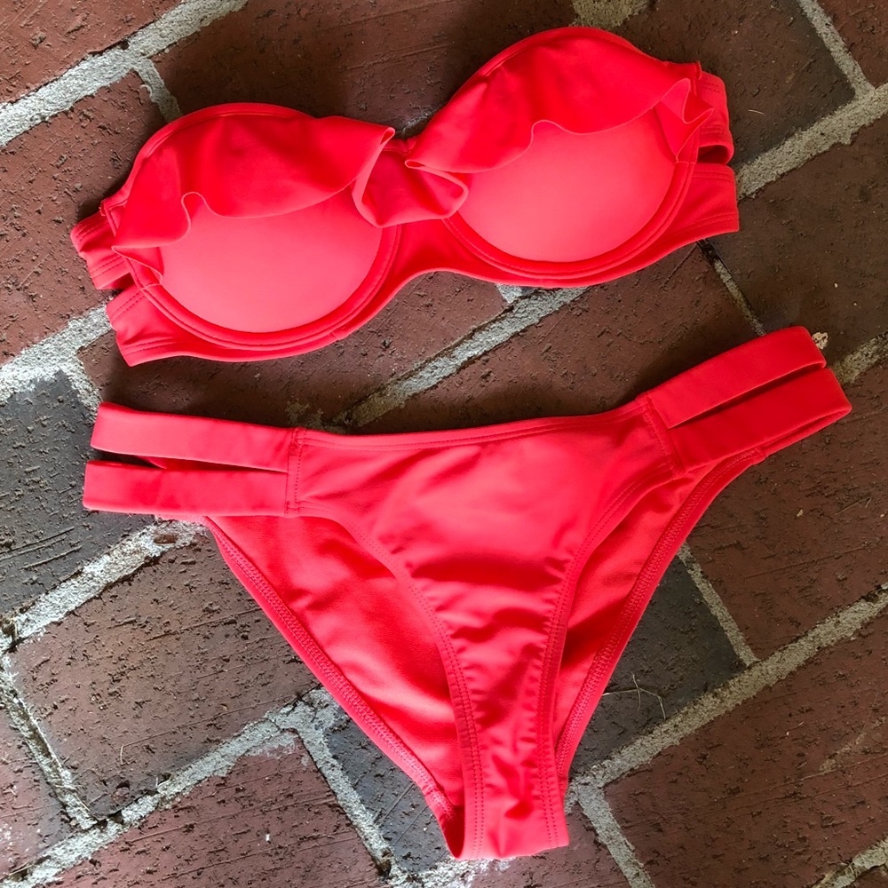 River Island Frill Detail Bustier Bikini